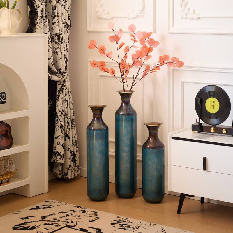 Floor Metal Vase Modern Style Droplet Shaped White Metal Vase 3-Piece Set Gorgeous Home Decoration Large Glazed Metal Vase