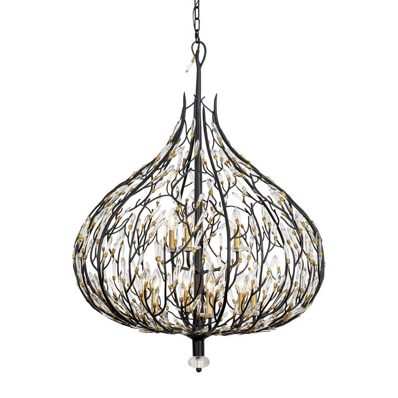 Varaluz Bask Crystal Pendant Light - 32"W x 42"H - Matte Black, Gold