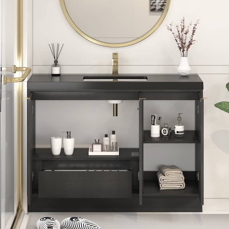 Milano 48" Freestanding Bathroom Vanity with Black Acrylic Sink