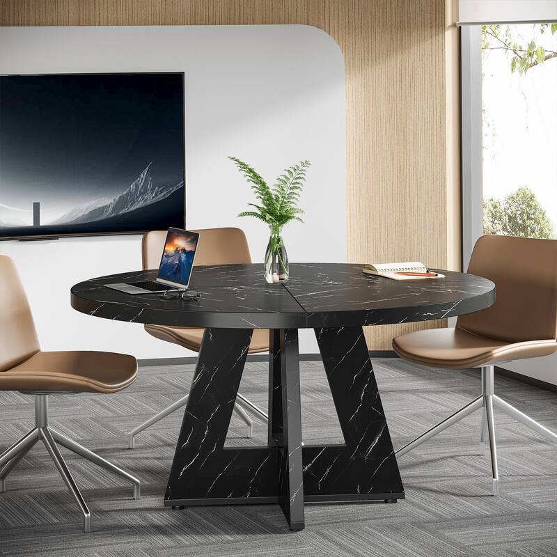 47-Inch Round Conference Table for 4-6 People Wooden Meeting Room Table