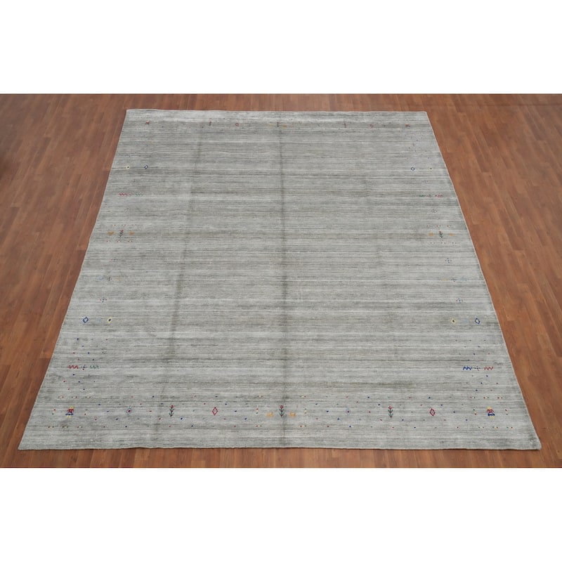Hand Knotted Oriental Viscose Silk Carpet Tribal Animal Pictorial Greys & Charcoal Gabbeh Area Rug - 11' 10'' X 10' 2''