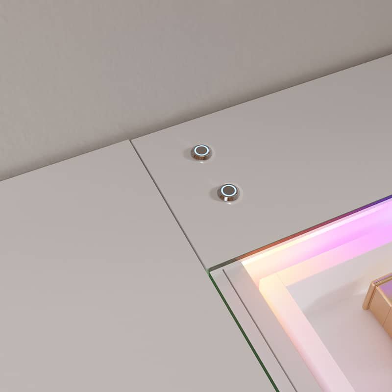 51.2" Vanity Desk with RGB LED Light Strip, Glass Top Vanity with 11 Drawers, Large Dressing Table with 6 Color Lighting Modes