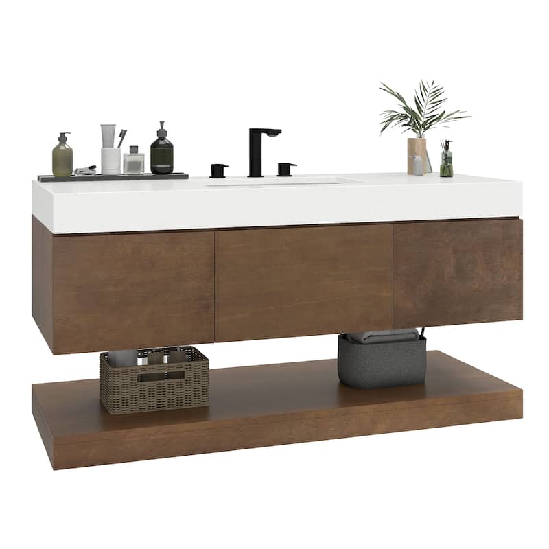 Moasis 47" W 3 Drawer Floating Bathroom Vanity with Stone Top and Ceramic Basin