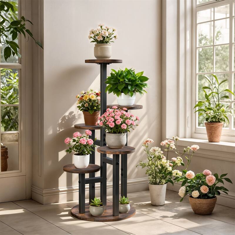 Corner 5 Tier Tall Plant Flower Stand with Round Shelves Flowers Organizer Rack for Indoor Outdoor - 12.99x32.68 in