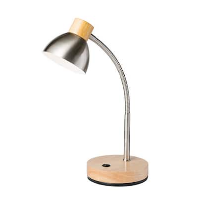 Table Lamp with Gooseneck and LED, Natural and Silver