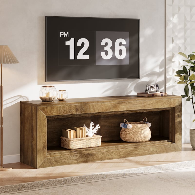 63" Extra Long TV Stand with Storage Shelves, Media Console Entertainment Center for 55/60/65/75-Inch TVs Living Room Bedroom - Brown