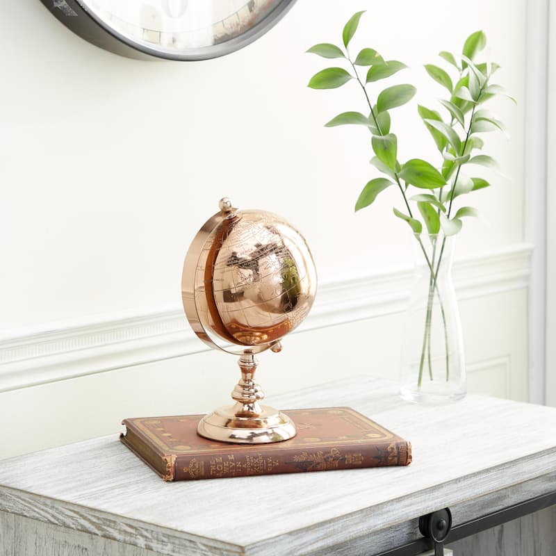 Aluminum Metal World Map Globe - Rose Gold - Roche River Decor