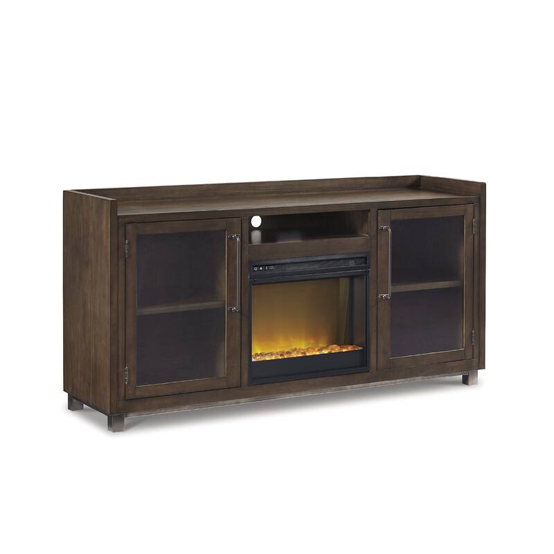 Signature Design by Ashley Starmore Brown 70" TV Stand for TVs up to 80" with Electric Fireplace - 70.25"W x 19.25"D x 35.25"H