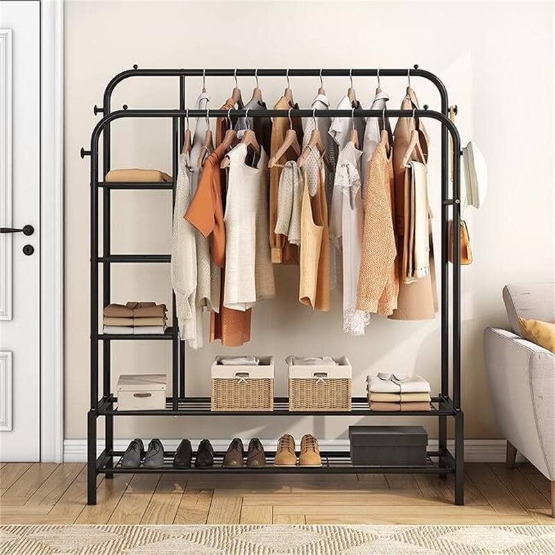 Double Rods Portable Garment Rack for Hanging clothes, 49.4x64.5 Inch - 47.24"D x 13.19"W x 64.96"H
