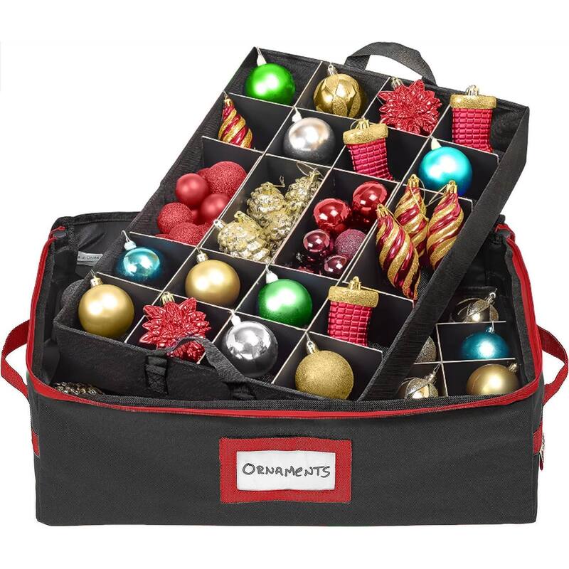 Underbed Christmas Ornament Storage Container - Holds up to 48-3 Inch Ornaments – Two Individual Removable Trays