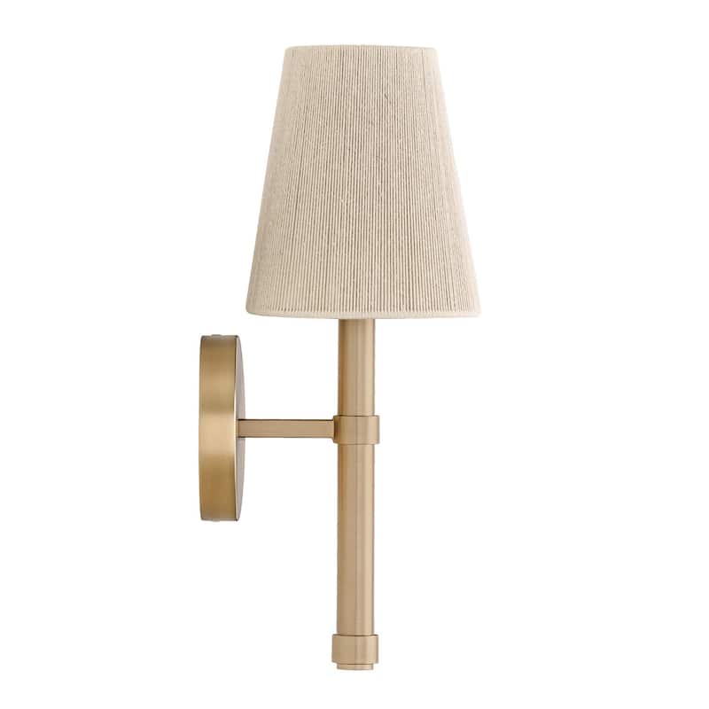 5" W x 14" H 1-Light Wallchiere Sconce in Matte Brass with Tapered Bleached Natural Rope Shade - 6.25"W x 16.75"H x 7"E