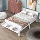 preview thumbnail 3 of 6, White Full Size Wood Platform Bed w/ Footboard Bench Upholstered Bed Frame