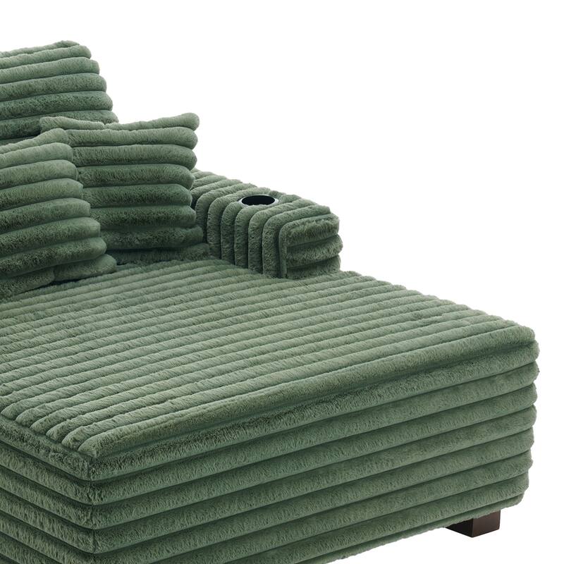 2 Set Flannel Upholstery Dual Cup Holde Chaise Lounge