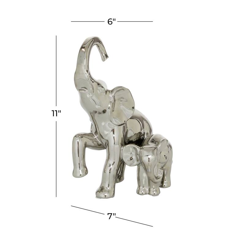 Silver Ceramic Elephant Decorative Sculpture - 7 x 6 x 11