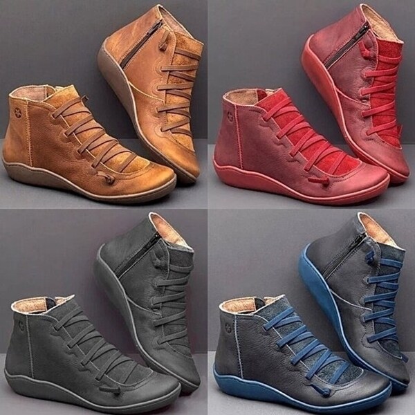 flat leather lace up boots