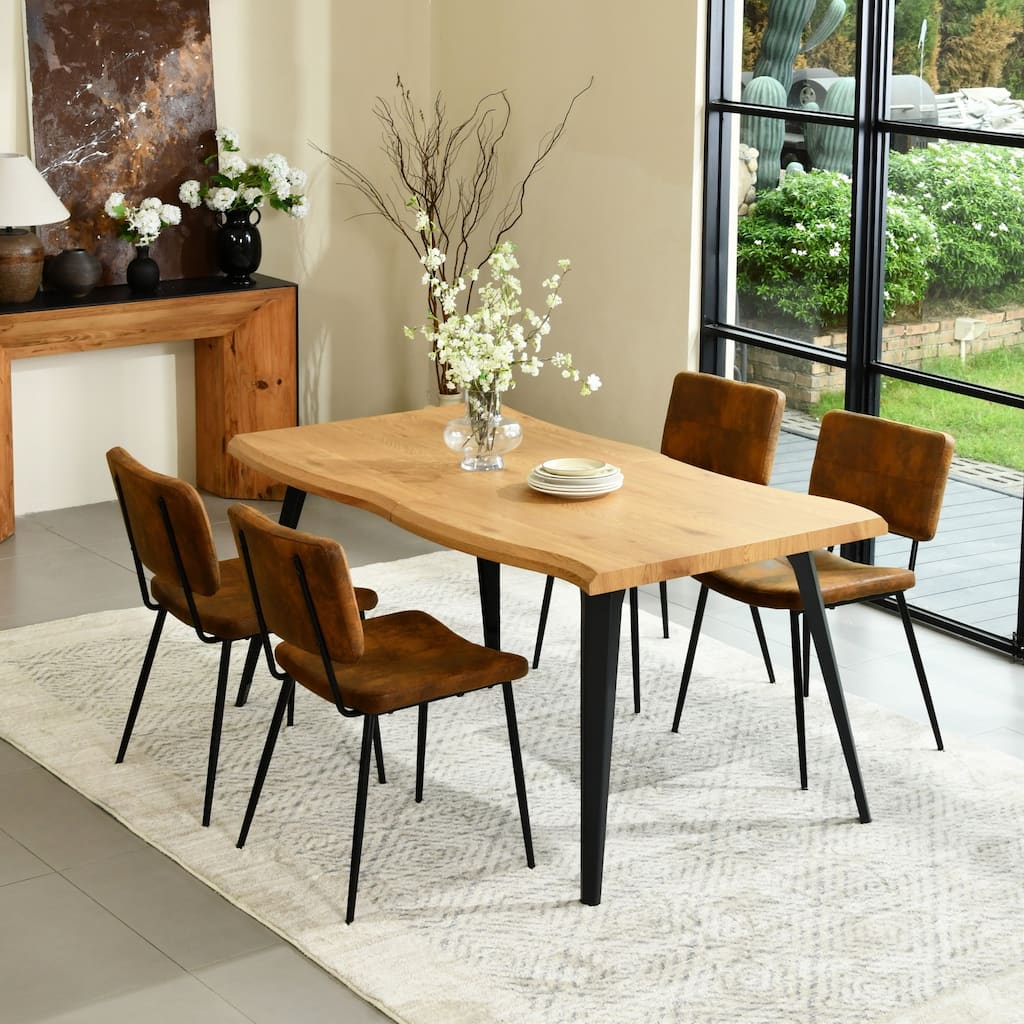 Homy Casa 63" Live Edge Dining Table with Solid Wood Top and Metal Legs for Rustic Modern Dining Spaces