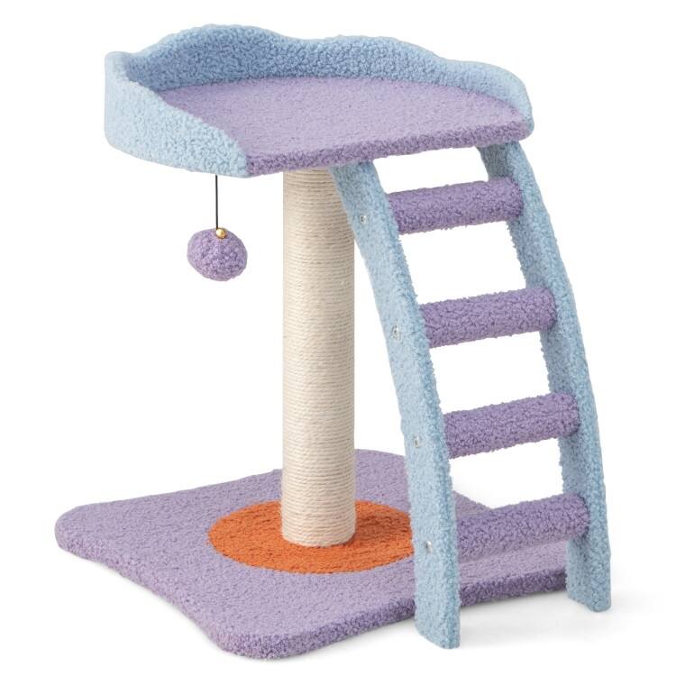 19 Inch Plush Cat Tree with Ladder and Jingling Ball-Purple