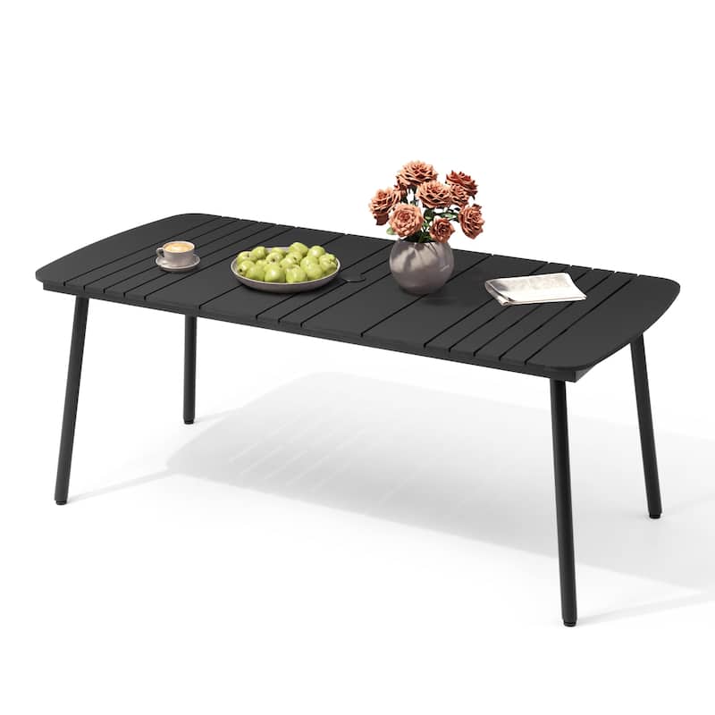 VredHom Outdoor Rectangular Aluminum Dining Table - Black-70.9in