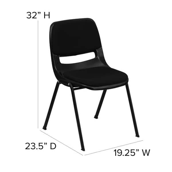 880 lb. Capacity Padded Ergonomic Shell Stack Chair with Metal Frame - 23.5"D x 19.25"W x 32"H