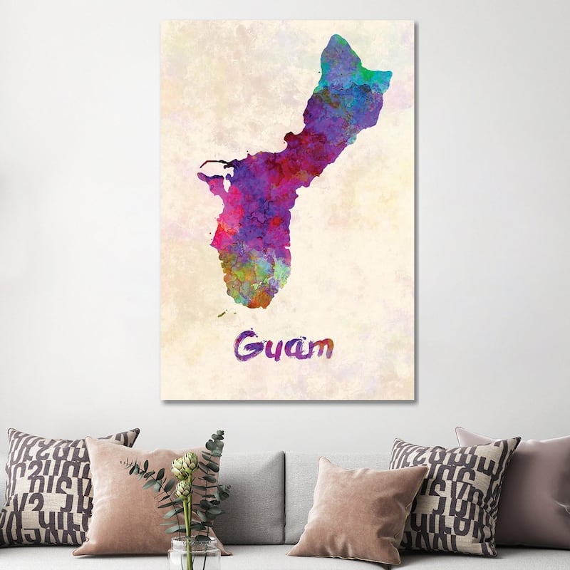 iCanvas "Guam Map In Watercolor" by Paul Rommer Canvas Print