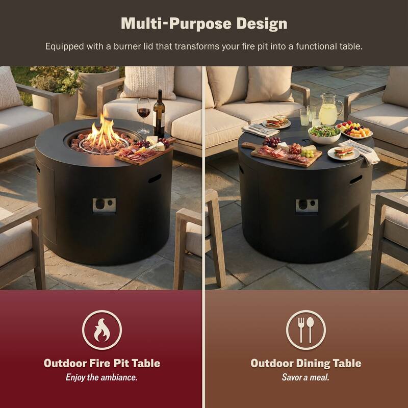 Kinger Home Loren 32-Inch Outdoor Patio Propane Gas Alloy Steel Fire Pit - 32” L x 32” W x 24” H