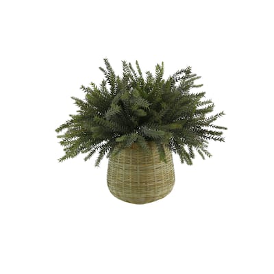 Frosted Fern Arrangement in a Bamboo Planter