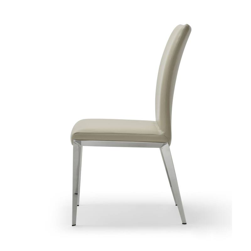 18 Inch Side Dining Chair Set of 2, Gray Faux Leather, Steel Tapered Legs