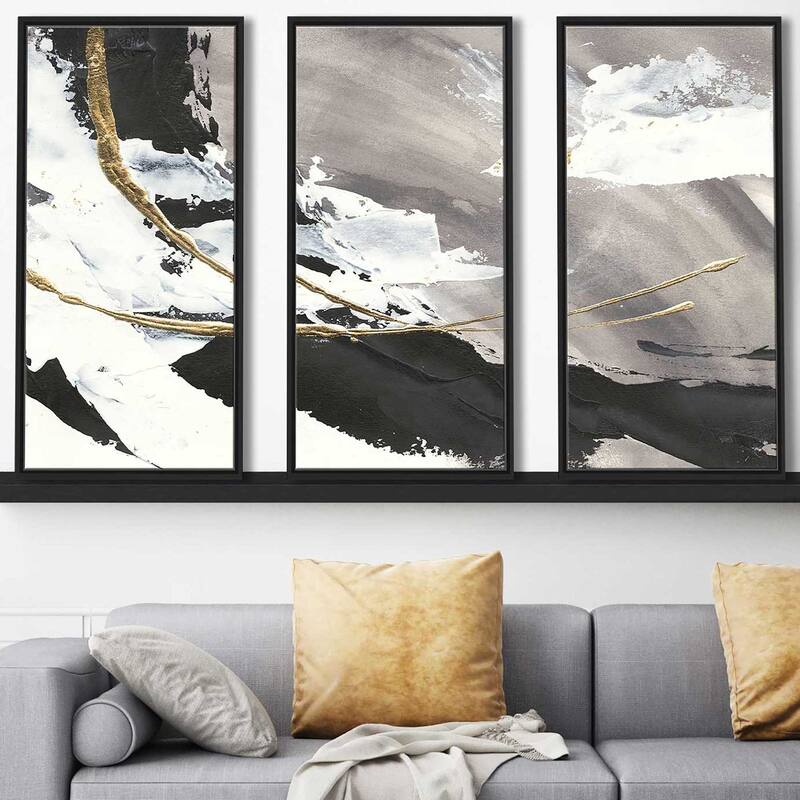 "Gilded Arcs I" Print in Floating Canvas, Set of 3 - Black