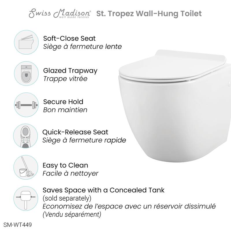 St. Tropez Wall Hung Toilet Bowl, White