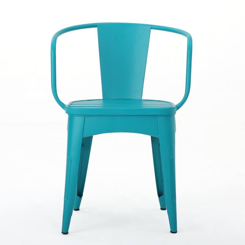 Modern 3-Piece Powder-Coated Iron Bistro Set with Round Slatted Table and Stackable Armchairs for Compact Outdoor Spaces