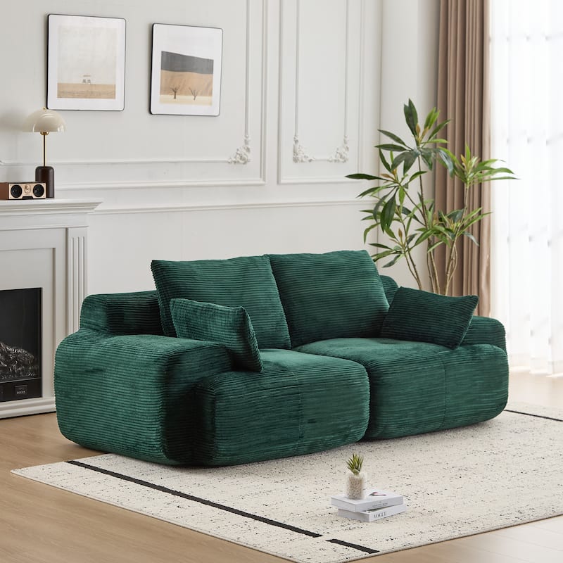 Oversize Memory Foam Compressed Deep Seat Couch Loveseat Sofa Pet-Friendly Corduroy 2 Seater Modular Sectional Sofa, No Assembly - Green