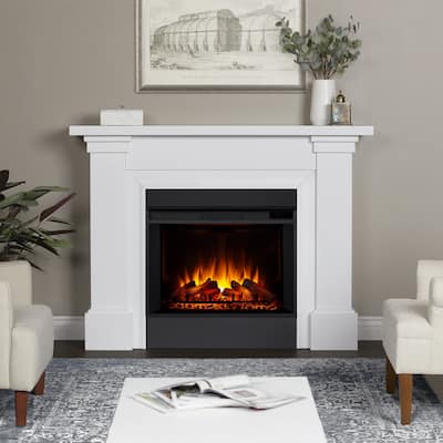 Manus 64" Grand Electric Fireplace in White by Real Flame - 64" L x 15.5" W x 47.75" H