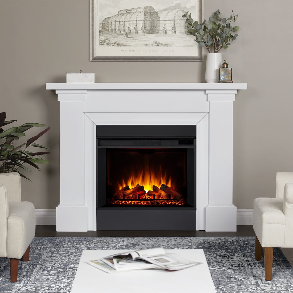 Manus 64" Grand Electric Fireplace in White by Real Flame - 64" L x 15.5" W x 47.75" H