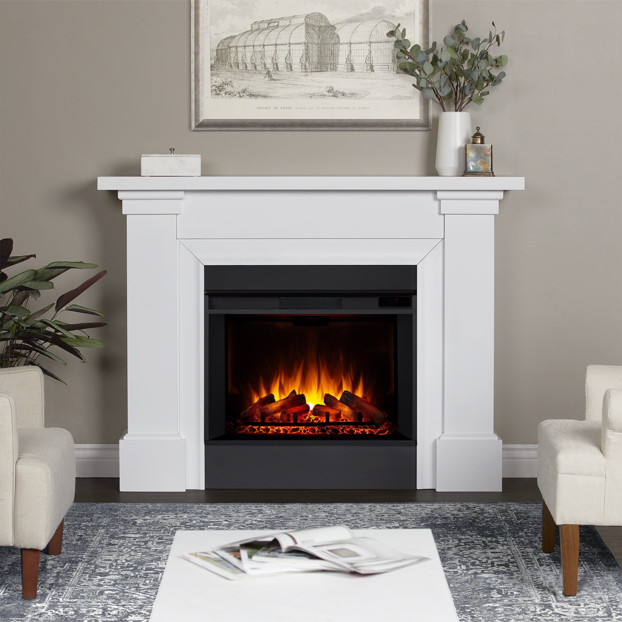 Real Flame Manus Electric Grand Fireplace in White 64" - 64" L x 15.5" W x 47.75" H