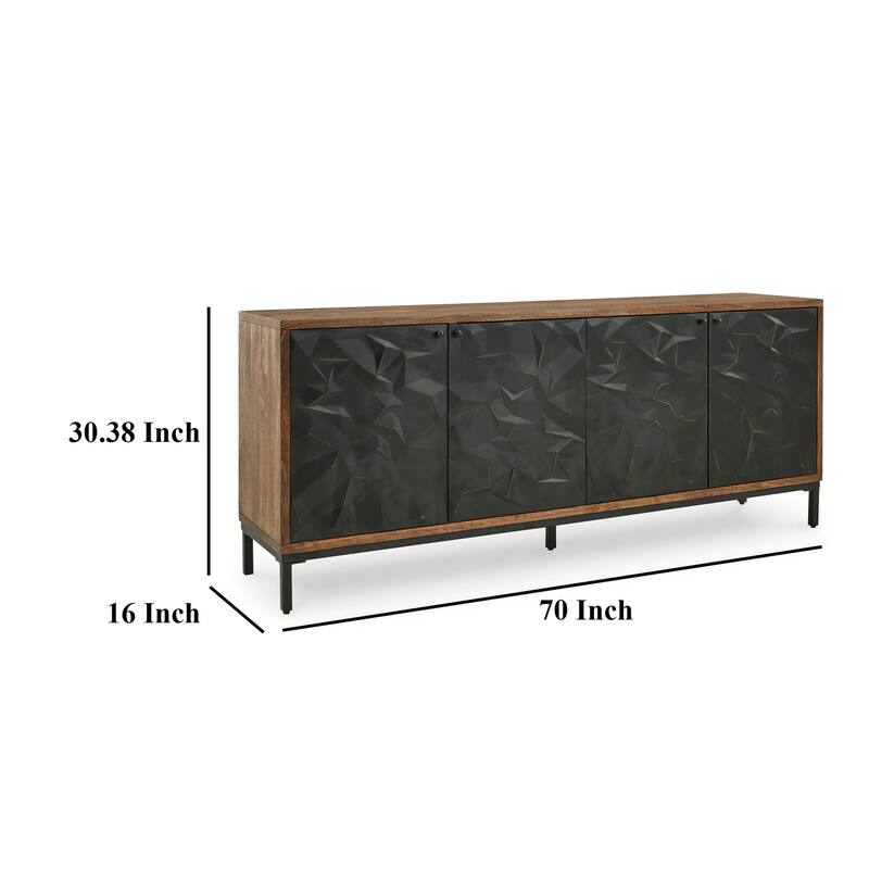 Anby Sideboard Console, 4 Doors, 2 Shelves, Black, Brown Wood 70 Inch
