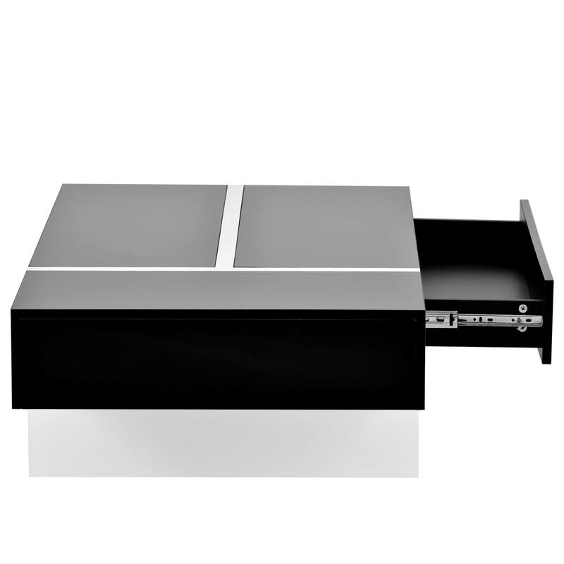 Modern Black and White Coffee Table with Drawer, 45.2" x 25.5", Contemporary Living Room Center Table