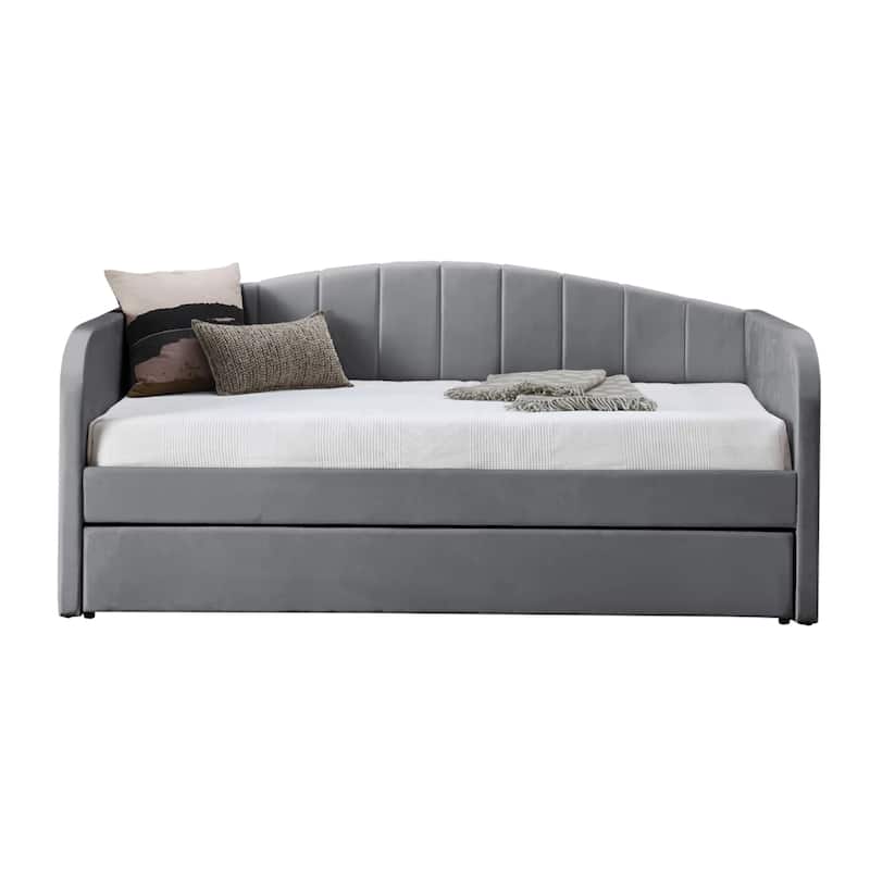Velvet Upholstered Twin Size Daybed with Trundle