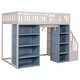 preview thumbnail 13 of 13, Elegant Full Size Loft Bed Wooden Kids Bed with 2 Four-layer Storage Cabinets,Ladder,Guardrails and Curtain