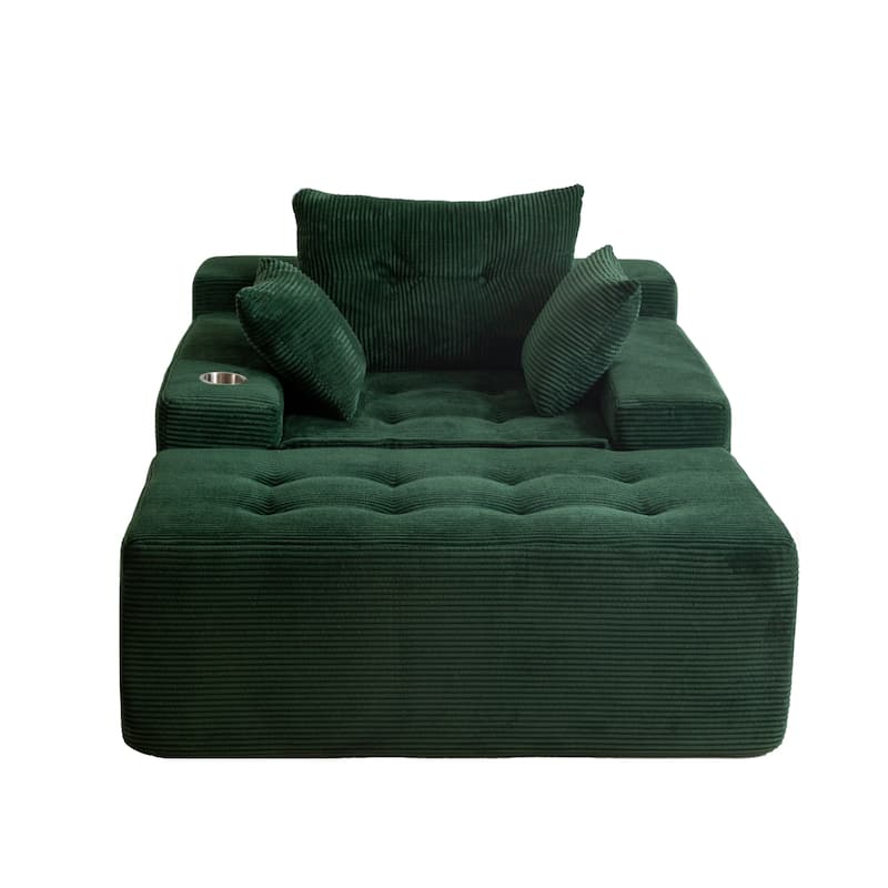 Corduroy Upholstered Memory Foam Sofa With Ottoman Upholstered Bean Bag Couch - 48.4"Lx67.7"Wx24.4"H