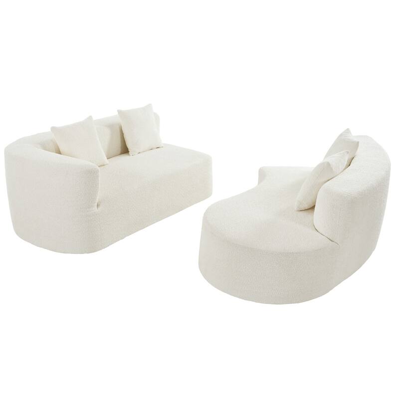 Modular Curved Sectional Sofa, Chenille Fabric Sofa with 4 Pillows, High-Density Compressed Sponge Deep Seat Sofa