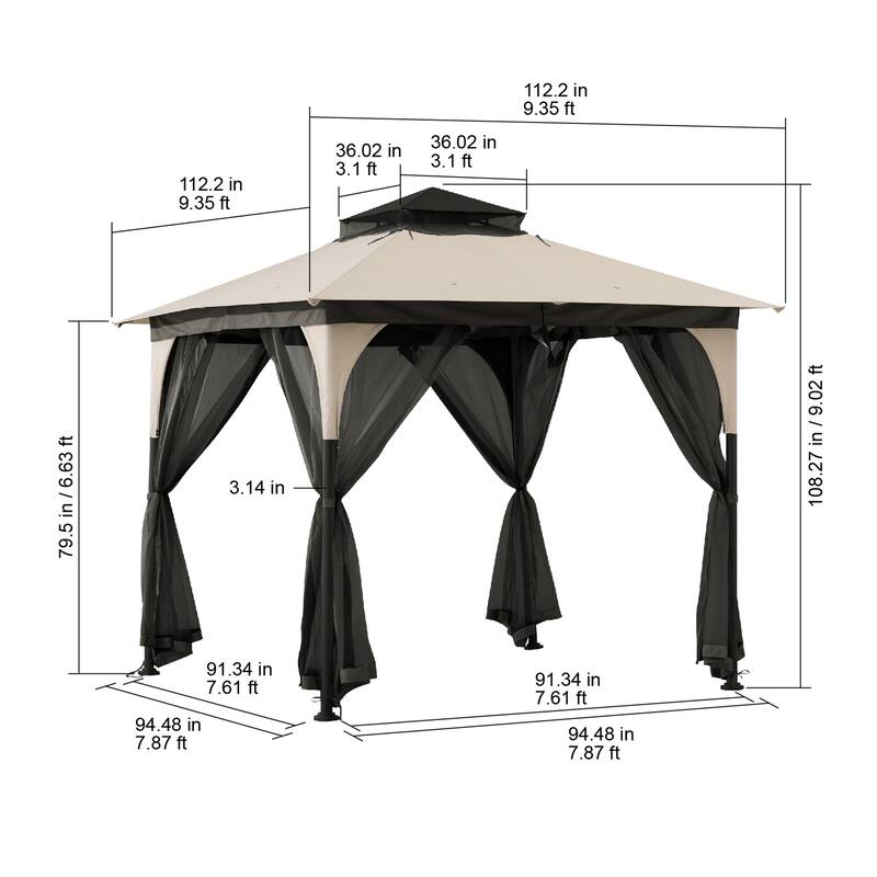 Sunjoy 9 ft. x 9 ft. 2-Tone Steel Gazebo Durable Powder-Coated Frame