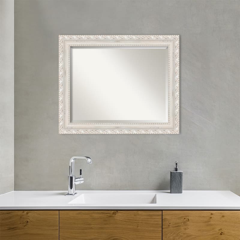 Opera Off White Beveled Wood Framed Bathroom Vanity Wall Mirror - Opera Off White