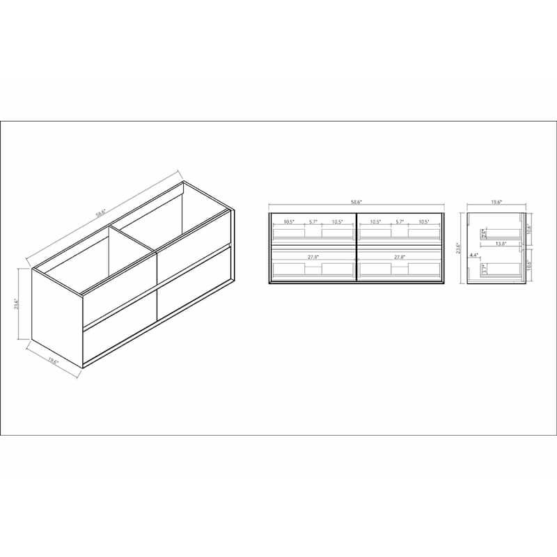 Selina 60" Wall Mounted Vanity with Single Sink on the Right - 60