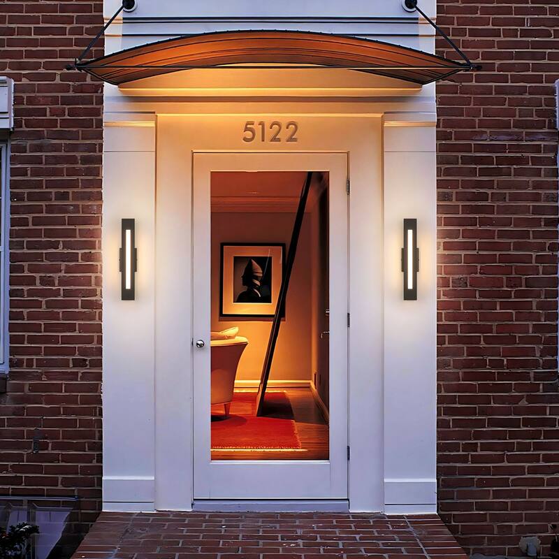 1-Light 19.7 in. Modern Black Linear Rectangle Metal Integrated LED Outdoor Wall Sconce - 4.33 in. W x 19.69 in. H x 4.33 in. D