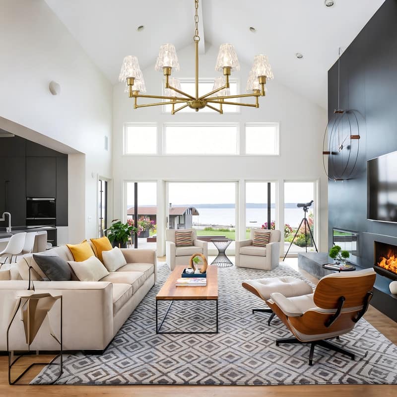 Adjustable Brass Chandelier Modern Mid-Century Pendant Light with Glass Shades for Dining Room Kitchen Island
