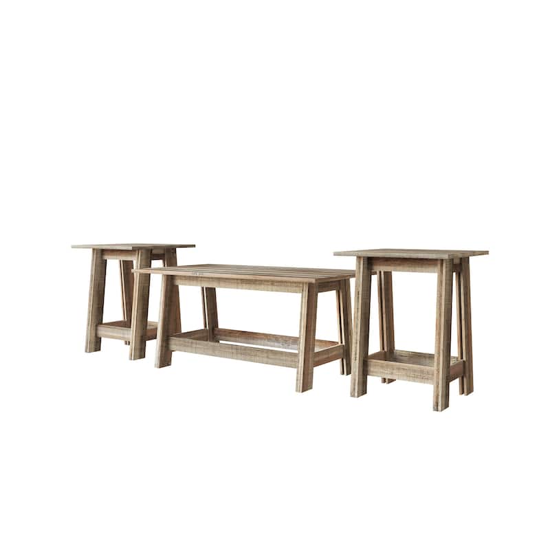 CraftPorch Rustic 2-Pieces End Tables with Coffee Table