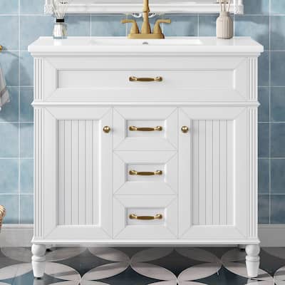 Bathroom Vanity with Sink, Freestanding Bathroom Storage Cabinet, Bathroom Cabinet with Soft Close Doors & 3 Drawers
