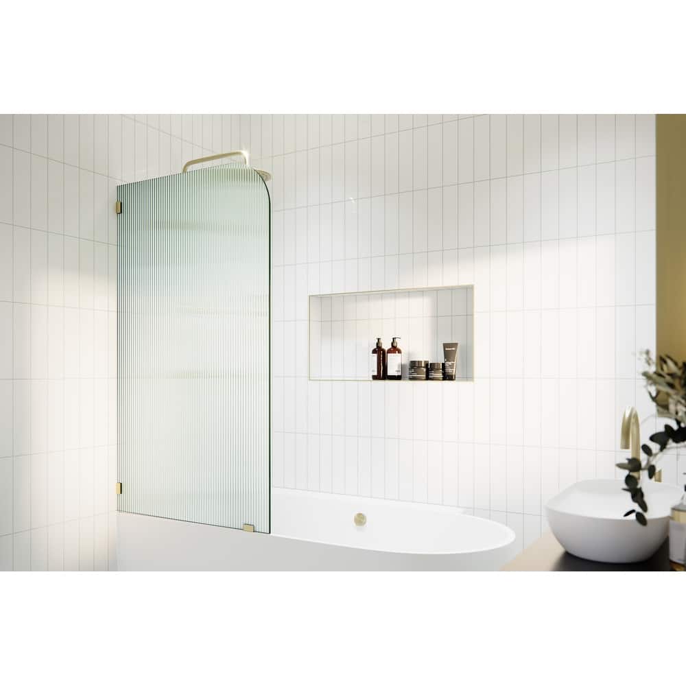 Aurora 58.25" x 34" Frameless Bath Shower Door - Single Fixed Panel Fluted Frosted Radius Left Hand