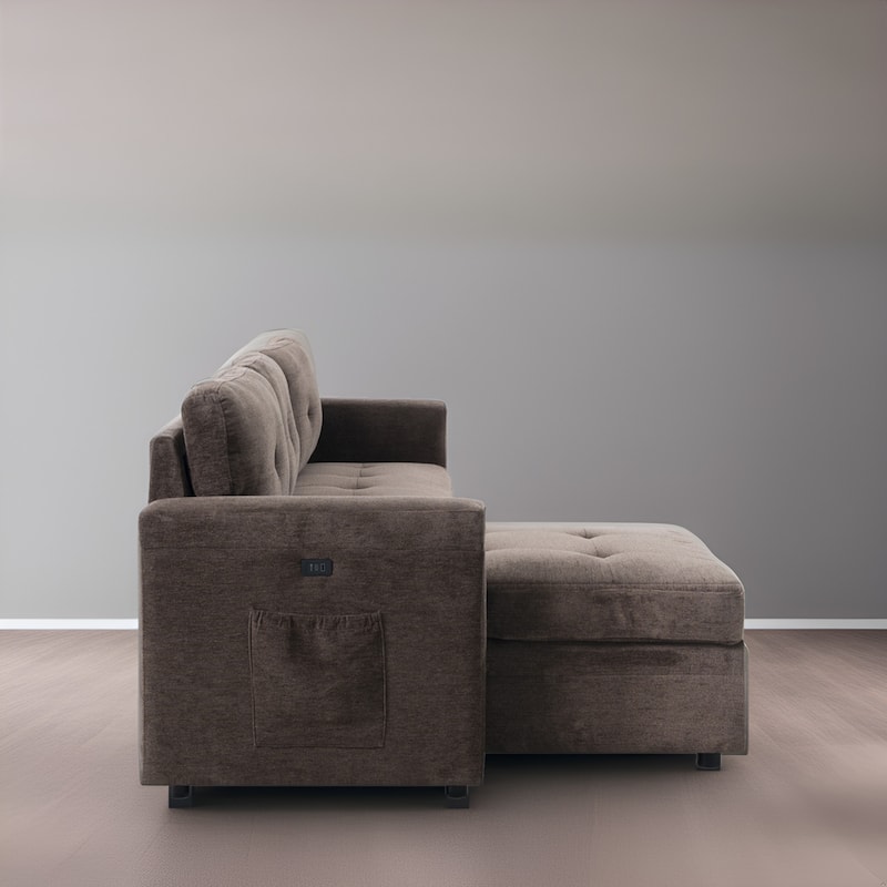 Convertible L-Shaped Sectional Sleeper Sofa with USB & Pull-Out Bed