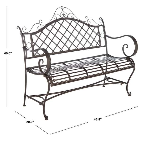 dimension image slide 0 of 3, SAFAVIEH Outdoor Living Abner Wrought Iron 46-inch Garden Bench. - 45.8" W x 20" L x 40" H